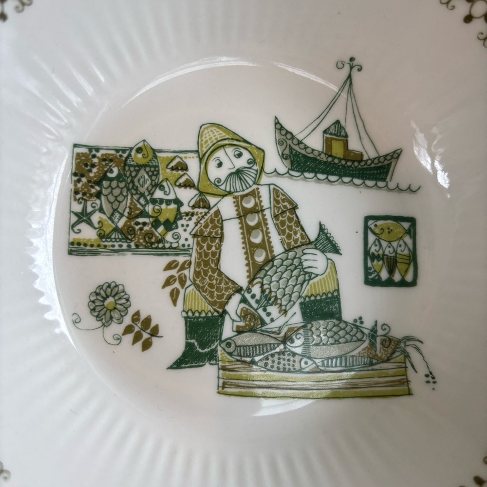 Vtg Norway Figgjo Flint Turi Design MARKET Green MCM Scandinavian Bowls Lot Of 4